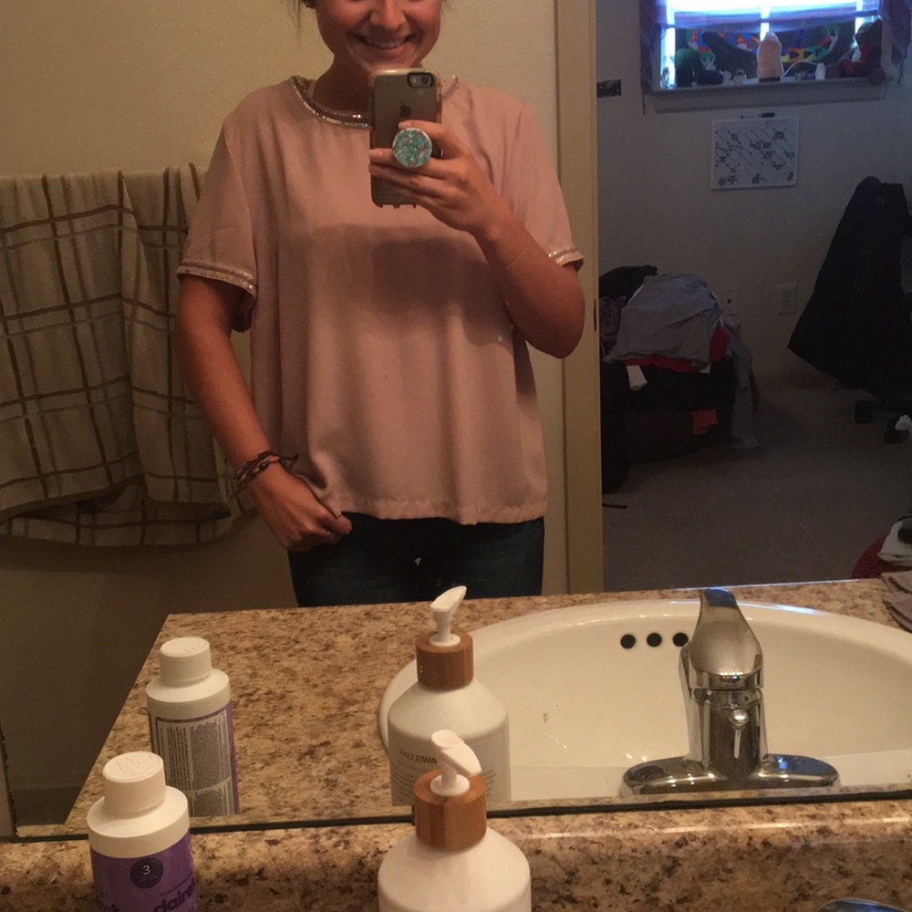 Beaded neck and sleeve forever 21 shirt